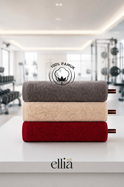 Ellia Soft GYM TRIO 3'lü %100 Pamuk Sporcu Havlusu Seti 30x110 cm
