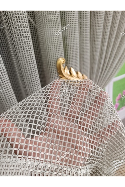 Mexess Beige Ultra Luxury Mesh Tulle Curtain with Medium Pleats and Cornice f...