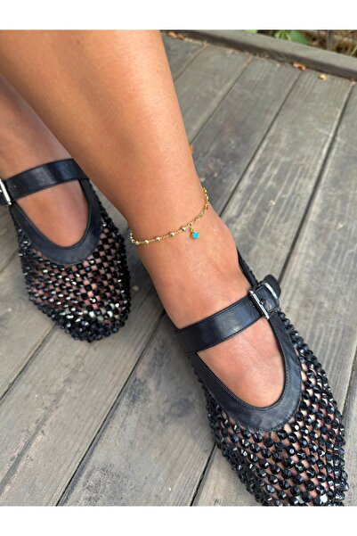 Tuysa Jewelry Mavi Boncuk ve Dorika-Ataç Zincir Detaylı Halhal