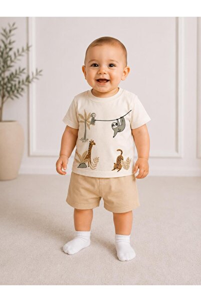 aykidsclup Summer 2-Piece Baby Boy Set with Animal Figures and Shorts 1110 B-