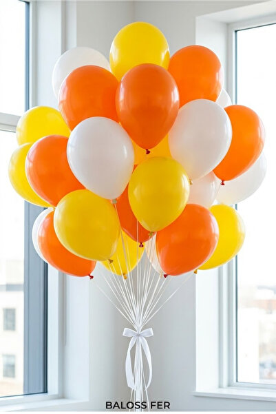 baloss fer Sarı Turuncu Beyaz Balon Seti 9 Parça Doğum Günü Parti Dekor Süsle...