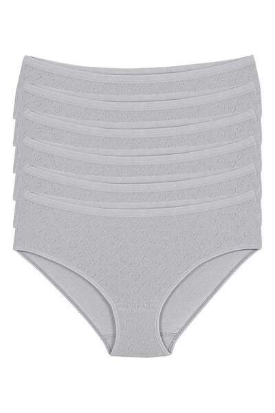 YILDIZ Ribana Heart Women's Bato High Waist Panties Gray 100% Cotton Pack of 6