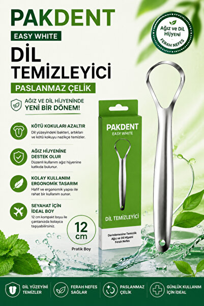 PAKDENT EASY WHİTE Paslanmaz Çelik Dil Temizleyici 12 cm Seyahat Tipi – Ağız ...