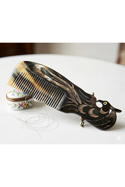 TÜTSÜ SEPETİ Peacock-Shaped Bone Comb with Natural Grip Handle