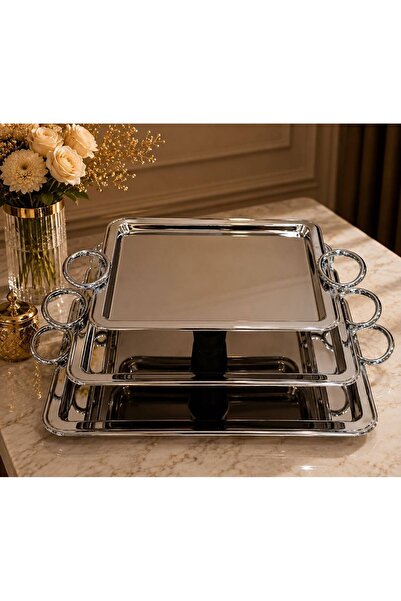 Rwafd Rema 3-piece silver serving tray set