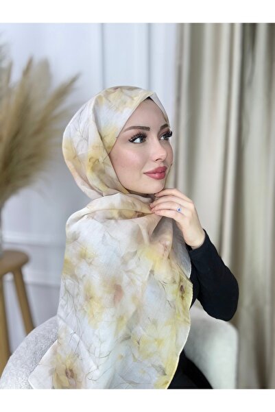 Noyan Scarfs Sarı Çiçek Desenli Tencel Şal