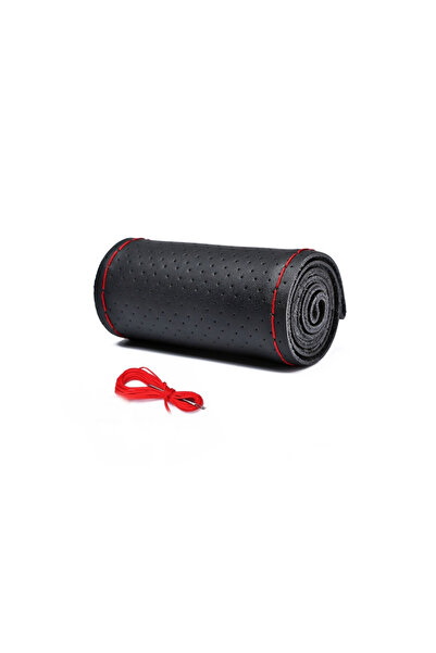 OEM Husa volan auto, piele, cu ac si ata, perforata, lata 11.5 cm, marime 2XL...