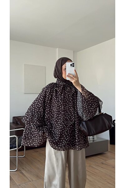 manana fashion Flounced Sleeves, Polka Dot Chiffon Scarf, Lined Summer Blouse