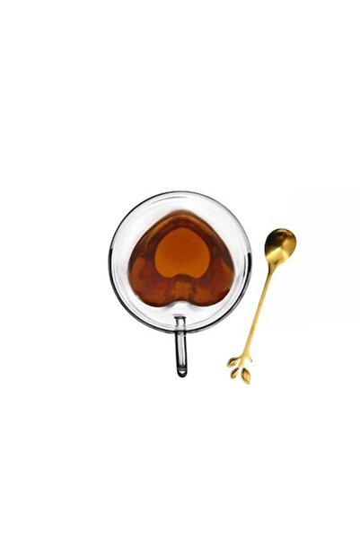OEM Set de 6 căni în formă de inimă, 250 ml + 6 linguri aurii, 13 cm