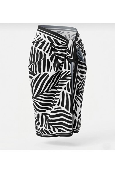 Mavi Masal Black Leaf Pattern Women's Long Pareo