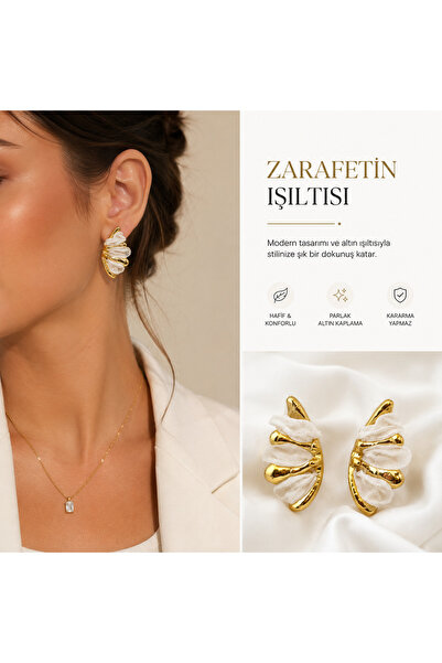 kasımoğulları concept Elegant Tulle Detailed Gold Color Modern Design Earrings