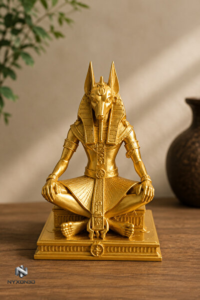 nyxon3D Anubis Heykeli 10 cm Gold Renk Dekoratif Biblo | Antik Mısır Temalı M...