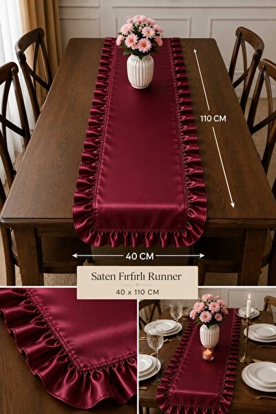 Deko Dekor Ruffled Decorative 40X110 Runner 100% Cotton Satin