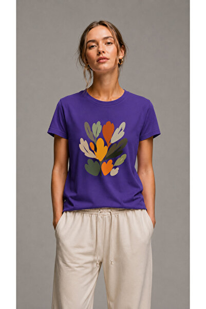 VODEXA Women's Oversize T-Shirt Leaves Printed 100% Cotton T-Shirt Comfortabl...