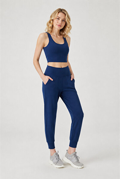 CloudyMood Women's Navy Blue High Waist Jogger Sweatpants Joggers