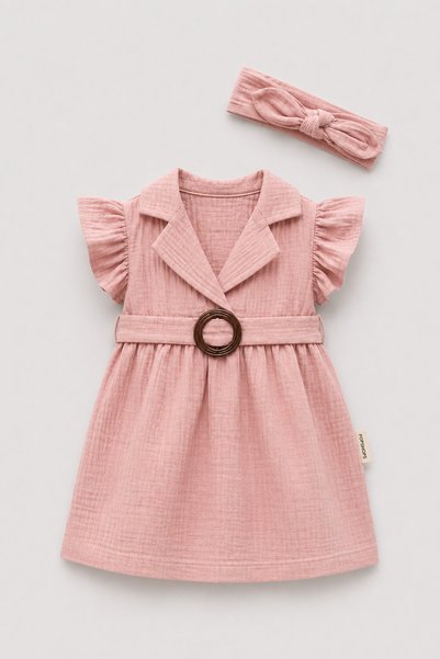 Pmini Dusty Rose Baby Dress with Belt Buckle