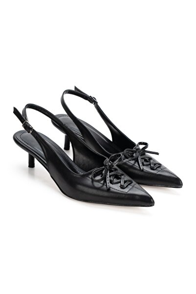 Satenora Milos Black Lace-Up Pointed Toe Low Heel Shoes