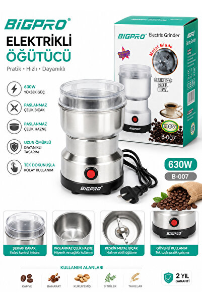 uçileak BigPro 630W Elektrikli Kahve ve Baharat Öğütücü – Paslanmaz Çelik Haz...