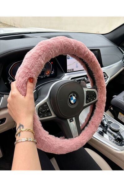 Leila shop PEMBE PELUŞ GEÇMELİ ARABA DİREKSİYON KILIFI