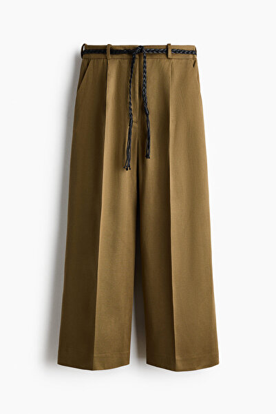 H&M Keten Karışımlı ve Kuşaklı Pantolon
