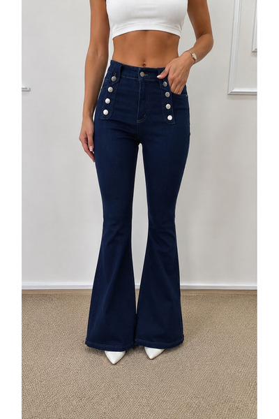 moda wanilia Pantaloni de damă cu talie înaltă, cu nasturi, cu picior evazat,...