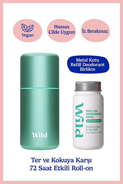 WILD Antiperspirant Roll On Aqua Case & Fresh Cotton & Sea Salt Refill Ter Ön...