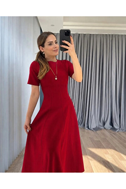 Beruflic Women's Short Sleeve Crew Neck Maxi Length Imported Crepe Dress