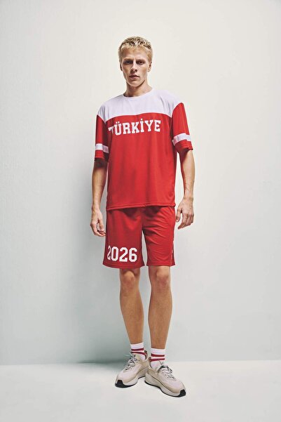 DeFacto Turkey Printed Red - White Men's T-Shirt I1697Ax/Rd172