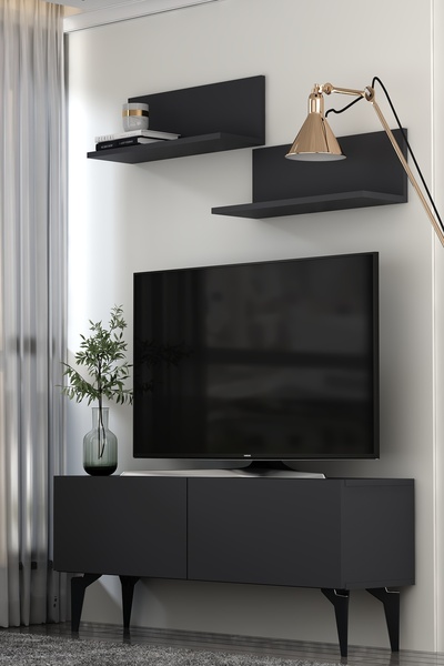 Dekortis Home Dekor 120DHDTÜR1 SADEM RAFLI TV SEHPASI,ÜNİTESİ ANTRASİT-GÜMÜŞ