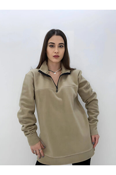 diğer1234 Unisex Fleece Μπλούζα Με Φερμουάρ Μπεζ — m