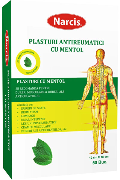 NARCIS Plasturi anti-reumatice cu MENTOL, 12 cm x 18 cm, Narcis, 50 buc.
