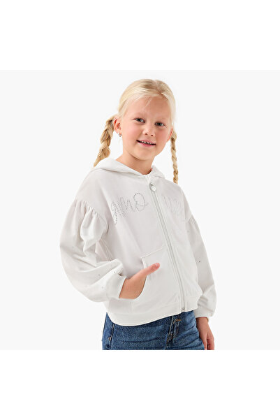 Juniors Embellished Hooded Sweatshirt with Long Sleeves