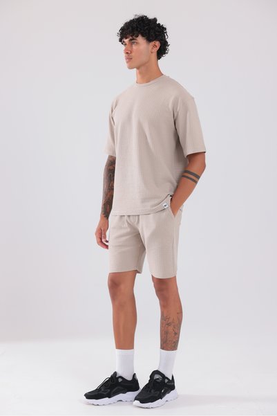 Rowinger Waffle Textured Oversize T-Shirt and Shorts Men's Set