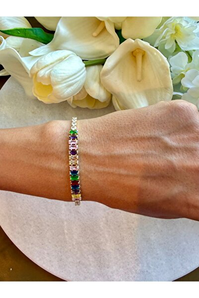 Merishe Jewerly Gold Multi-Colored Baguette Stone 2-Layer Anti-Tarnish Bracelet
