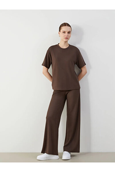 LC Waikiki Brown Wide Leg Women's Sweatpants with Elastic Waist