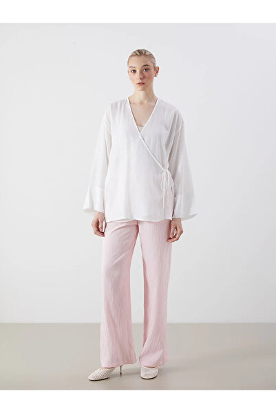 LC Waikiki Pink Textured Women's Trousers with Elastic Waist