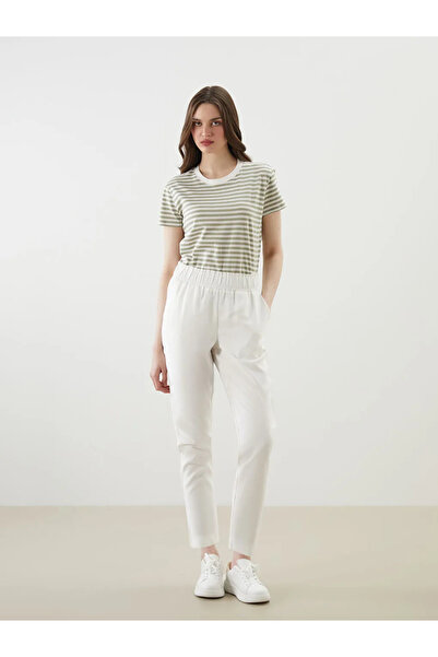 LC Waikiki White Elastic Waist Women's Trousers