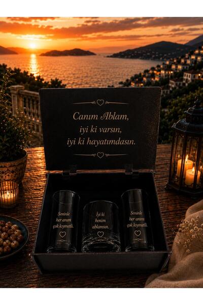 FH STLY Ablaya Özel Premium Hediye Seti – 2 Rakı Bardağı ve 1 Viski Bardağı K...