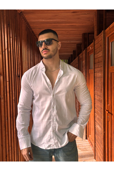 Çağla Erkek Yazlık Keten Görünümlü Pamuklu Rahat Kesim Slim Fit Gömlek