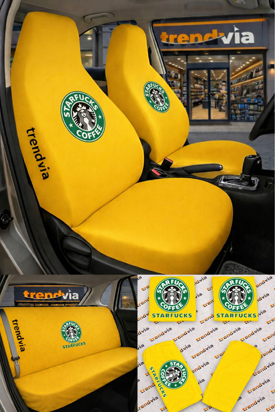 trivexa Starfucks Logo Car Seat Cover Front and Rear Set – Combed Cotton Lycr...