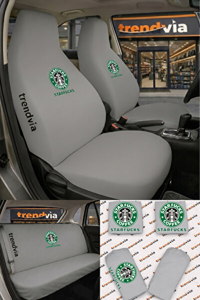 trivexa Starfucks Logo Car Seat Cover Front and Rear Set – Combed Cotton Lycr...