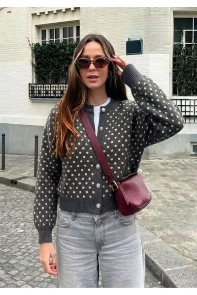 VARENZEA Women's Polka Dot Buttoned Knitwear Cardigan - Luxury Vintage Patter...