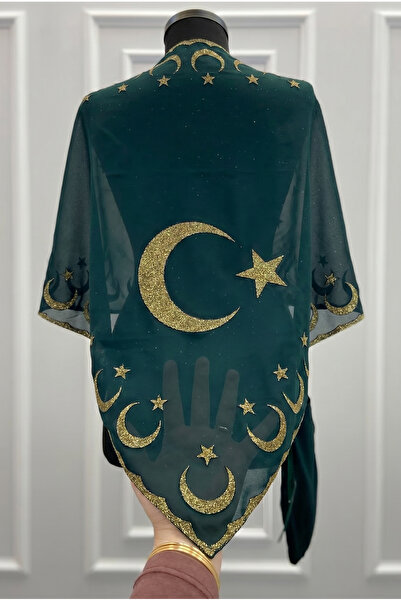 ZEYMERADE Green Gold Glittery Crescent and Star Chiffon Groom Shoulder Cover ...