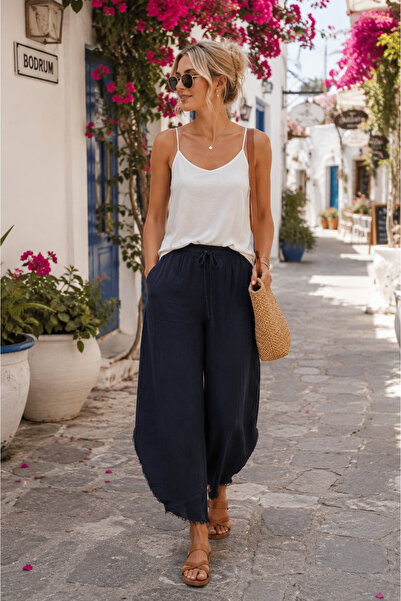 Hale Shop %100 Müslin Kumaş Masal Paça Detaylı Pantolon
