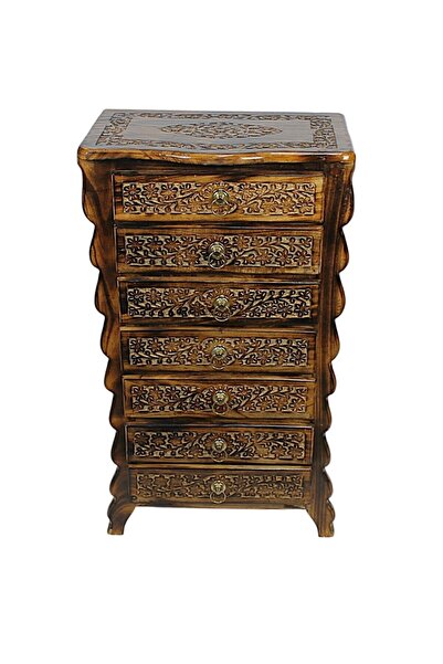 Otantik Çarşı Ahşap Oymalı Komodin 45x30x77 cm. 7 Çekmeceli