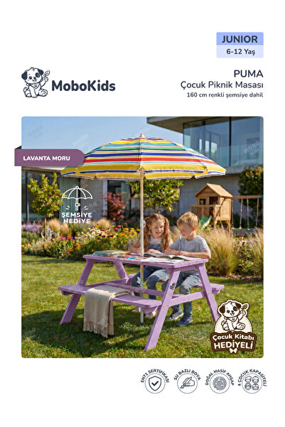 mobokids Dış Mekan Piknik Masası Puma Masif Ahşap 4 Kişilik Junior 6 - 12 Yaş...