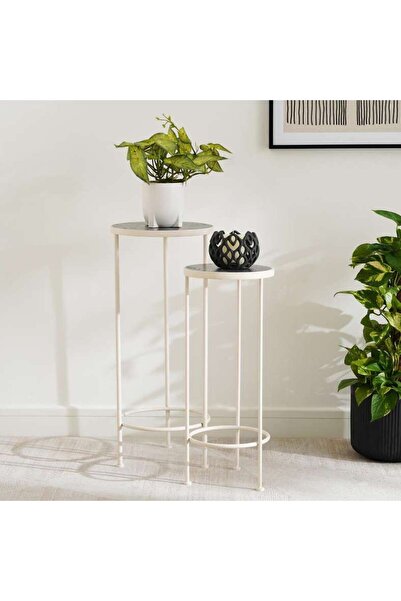 PAN HOME Perth 2 Pc Set Round Planter Stand 28x28x70cm, 23x23x60cm - Grey