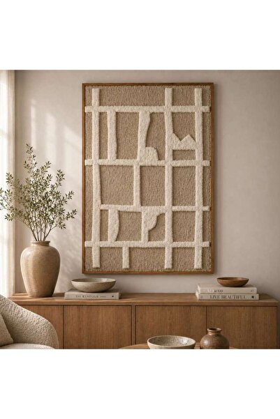 PAN HOME Trovell Hand Tufted Wool Framed Wall Art 100x150cm - Ivory