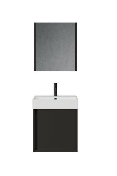 Creavit Vasa Kapaklı 50 Cm Antrasit LAvabo Dolabı Üçlü Set