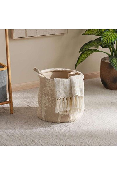 PAN HOME Addie Tufted Fabric storage basket With Handle 35x35x35cm-Beige